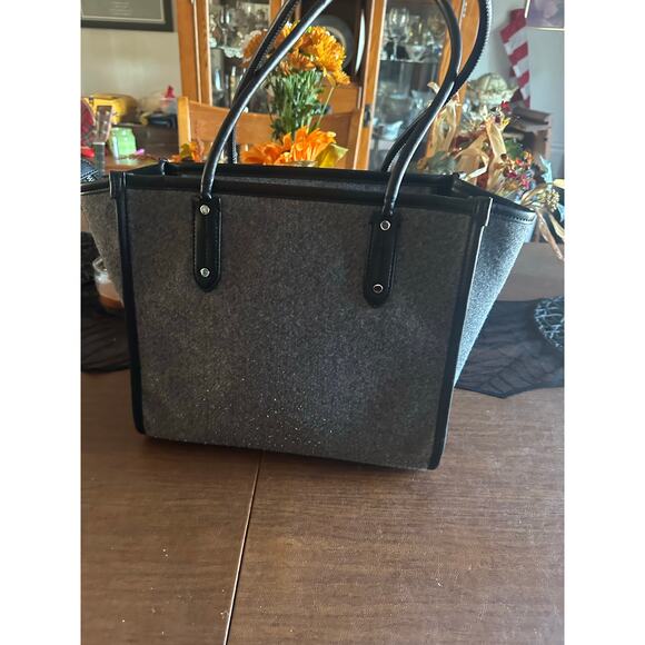 Kate Spade New York Black/Grey Ella Felt and Leather Large Top Zip Tote EUC 499 - Picture 11 of 16